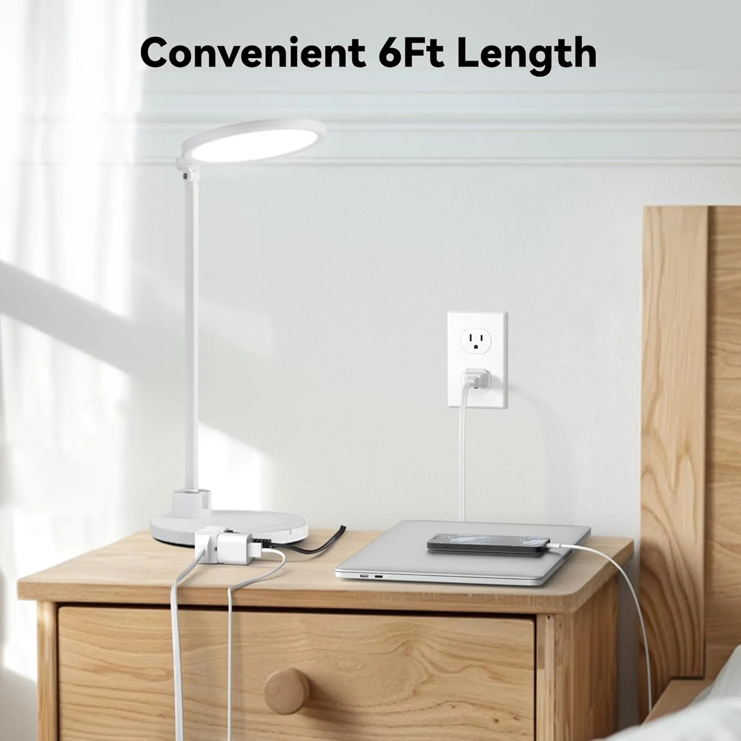 12 ft 3 Outlet Indoor Extension Cord 16/2 SPT-2, 2 Pack White, 2 Prong Polarized Plug Bn-link