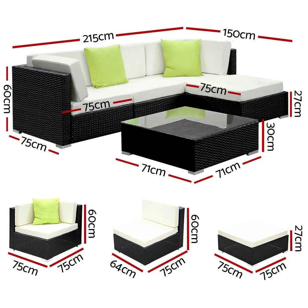 5-Piece Outdoor Sofa Set Wicker Couch Lounge Setting 4 Seater