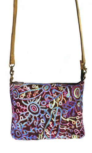 Aboriginal Art Cross Body Bag Leather Trimmed by Theo Hudson