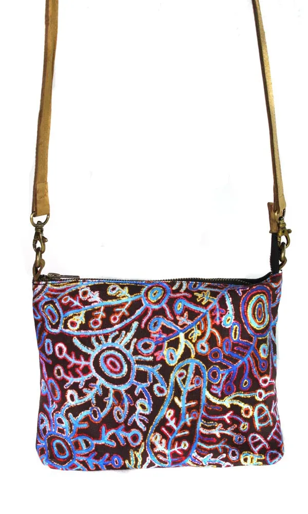 Aboriginal Art Cross Body Bag Leather Trimmed by Theo Hudson