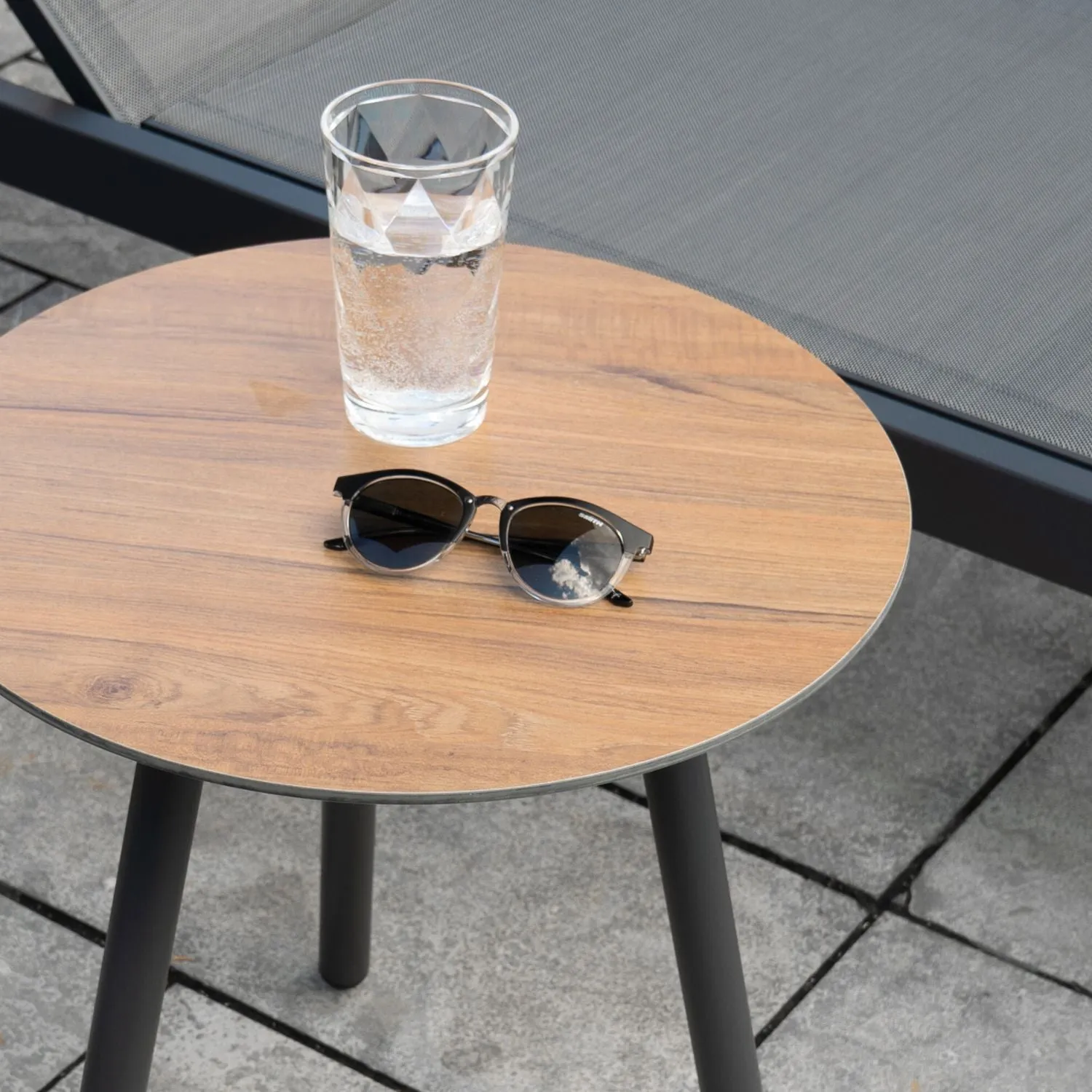 Alta Round Charcoal Woodgrain Side Table