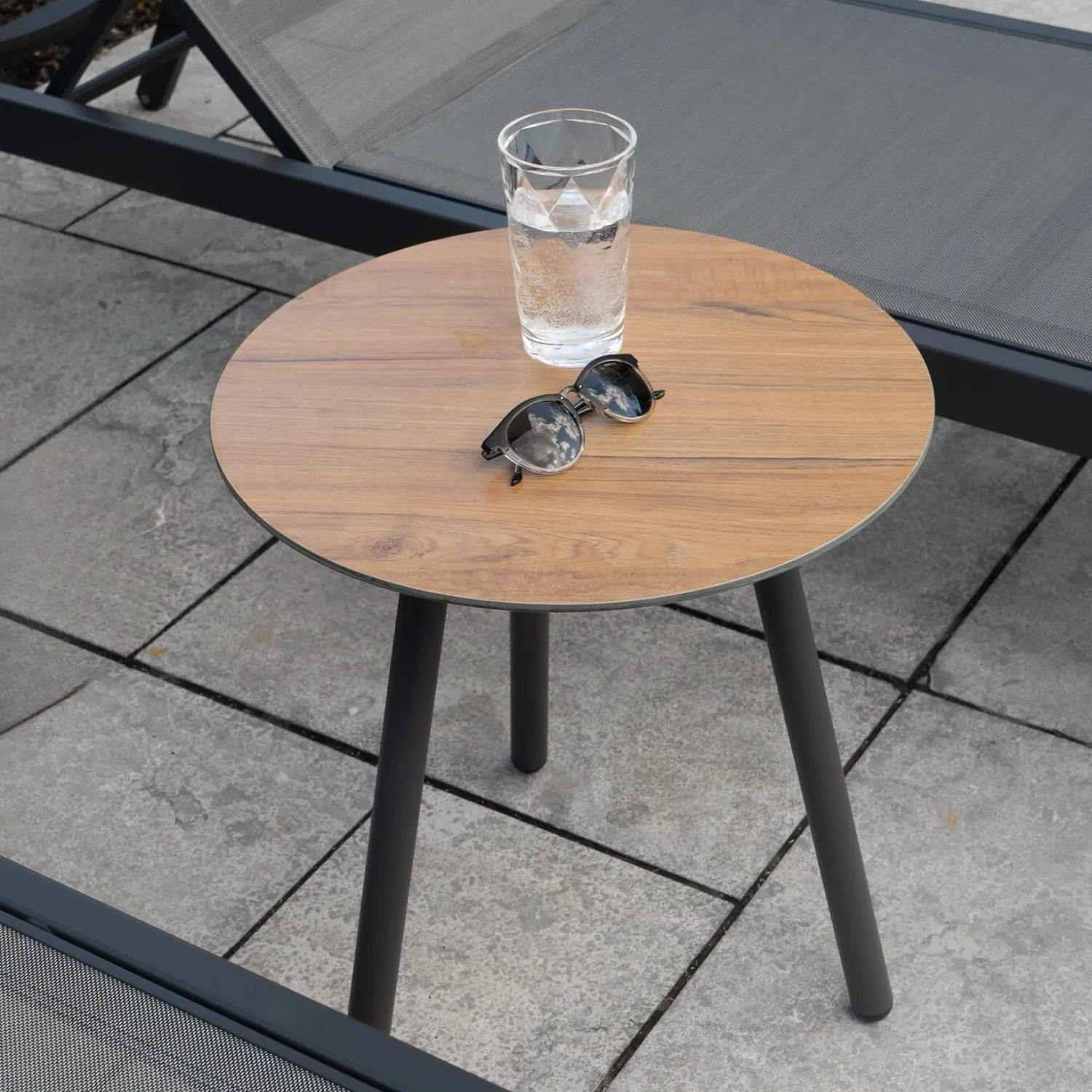 Alta Round Charcoal Woodgrain Side Table