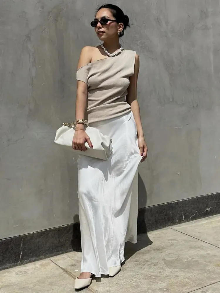 Amozae Skew Collar Sleeveless Crop Tops Women Fashion Solid Sleeveless Backless Tank Tops Ladies Casual Basics Tops Vest