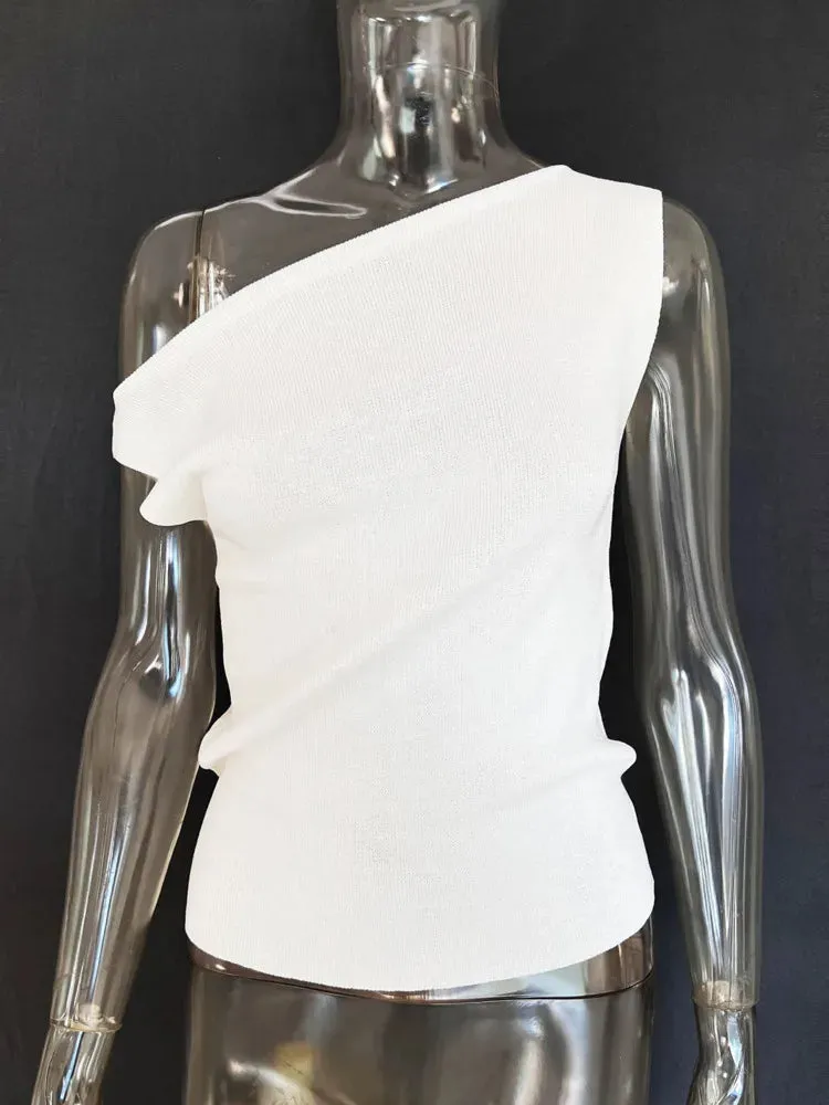Amozae Skew Collar Sleeveless Crop Tops Women Fashion Solid Sleeveless Backless Tank Tops Ladies Casual Basics Tops Vest