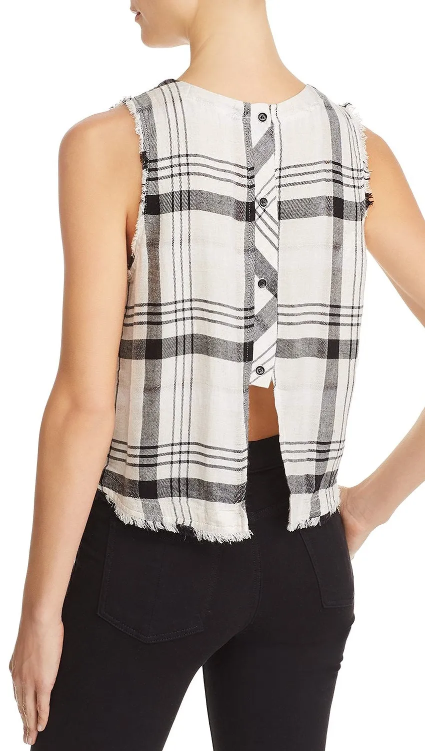Bella Dahl Frayed Plaid Button-Back Tank