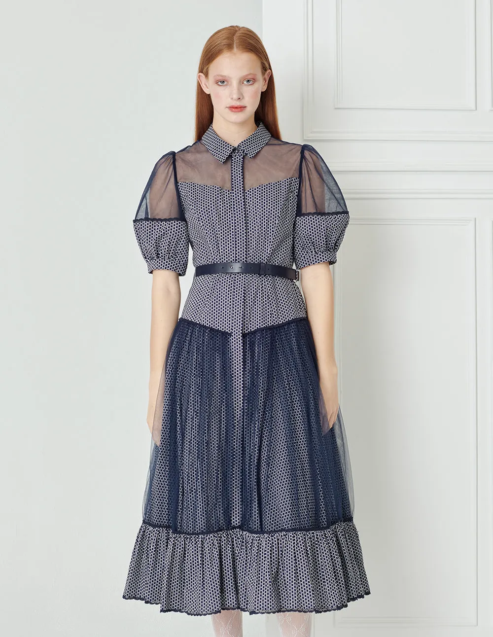 BORA AKSU French Mesh Panelled Pleated Dress