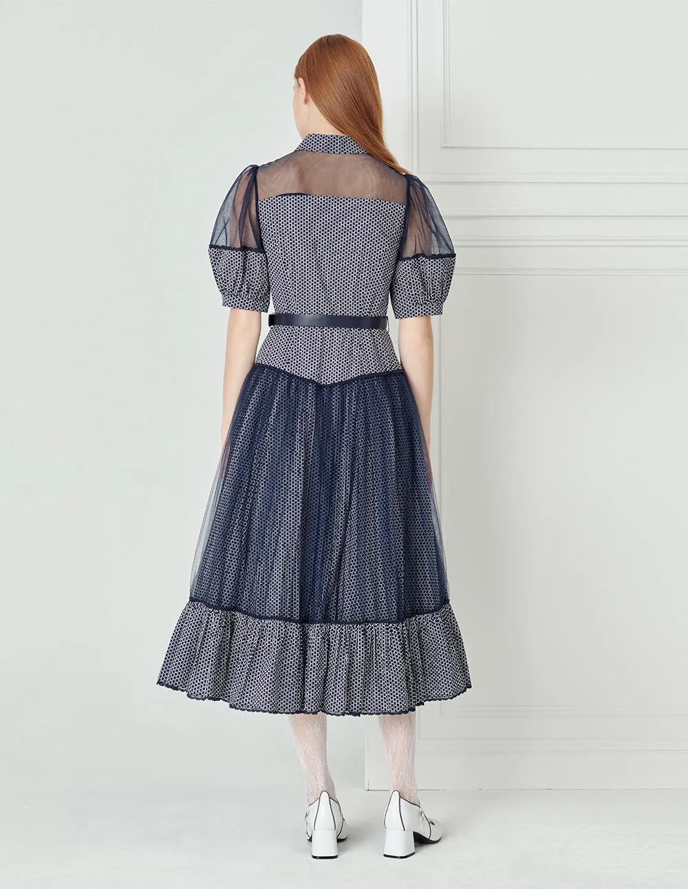 BORA AKSU French Mesh Panelled Pleated Dress