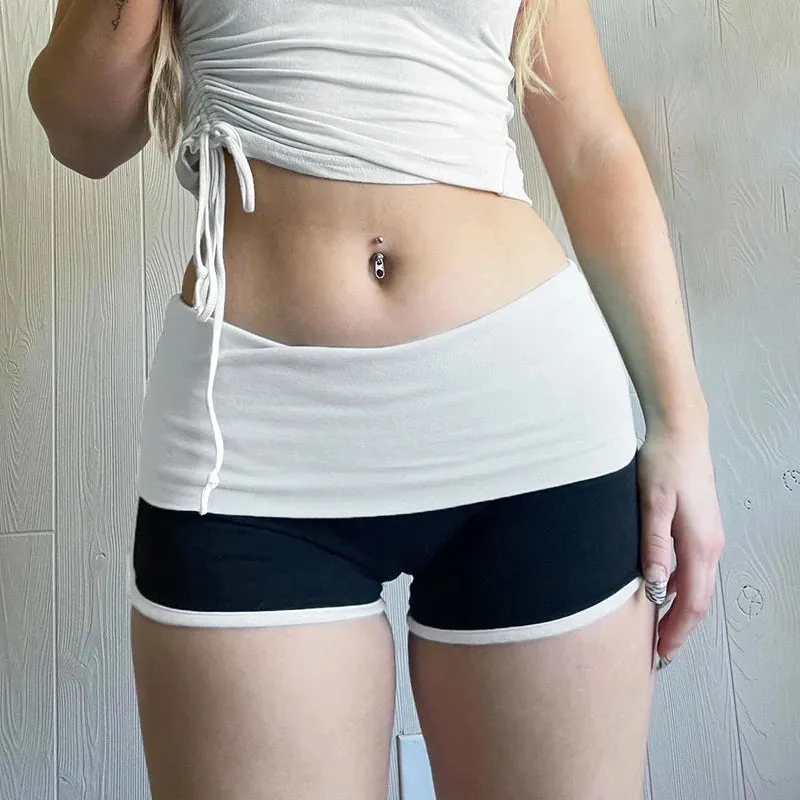 Casual Stripe Patchwork Skinny Summer Shorts Women Low Rise Hotpants Contrast Homewear Basic Hottie Y2K Bottoms Sexy