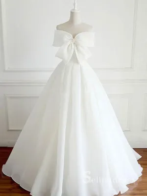 Chic A-line Starpless White Wedding Dresses WIth Big Bow Bridal Gowns CBD412