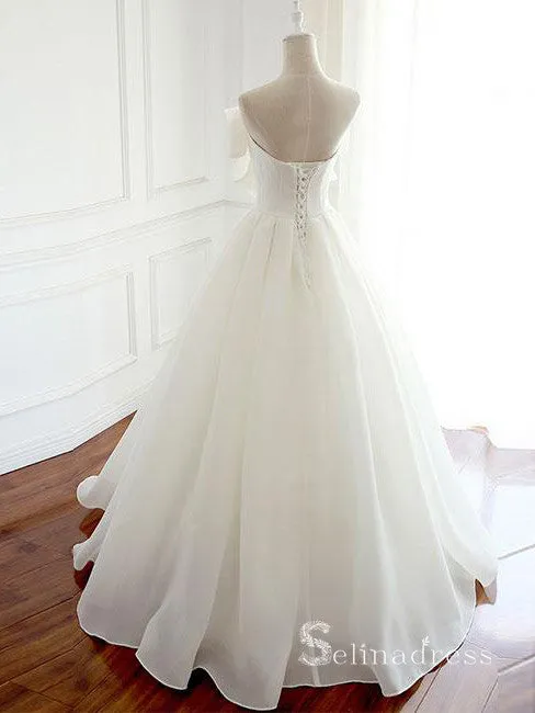 Chic A-line Starpless White Wedding Dresses WIth Big Bow Bridal Gowns CBD412