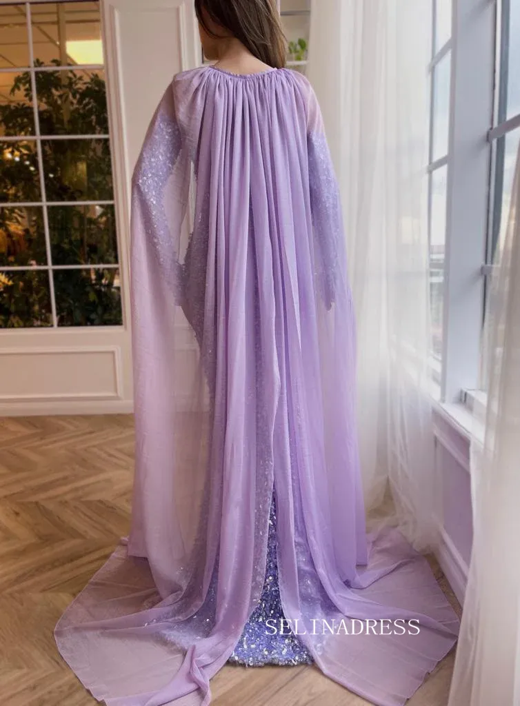 Chic Mermaid Sweetheart Lilac Long Prom Dresses Gorgeous Sparkly Sequins Evening Dresses jkw231