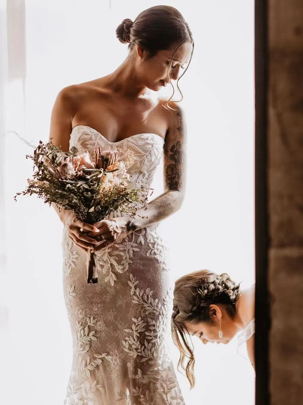 Chic Mermaid Sweetheart Sleeveless Rustic Lace Wedding Gowns Court Train Wedding Dresses MLH0501