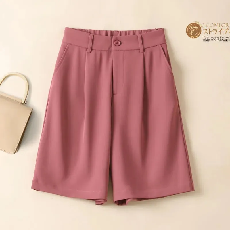 Chiffon Women Shorts Elastic High Waist Loose Casual Suit Wide Leg Shorts Summer Thin Fashion A Line Ladies Shorts