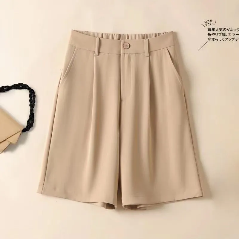 Chiffon Women Shorts Elastic High Waist Loose Casual Suit Wide Leg Shorts Summer Thin Fashion A Line Ladies Shorts