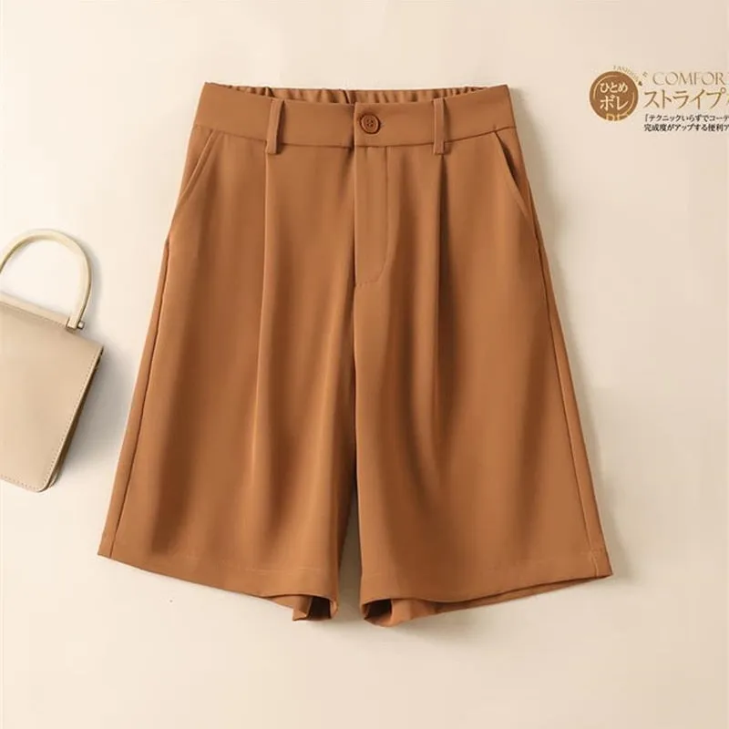 Chiffon Women Shorts Elastic High Waist Loose Casual Suit Wide Leg Shorts Summer Thin Fashion A Line Ladies Shorts