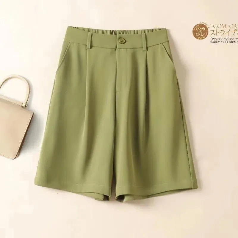 Chiffon Women Shorts Elastic High Waist Loose Casual Suit Wide Leg Shorts Summer Thin Fashion A Line Ladies Shorts