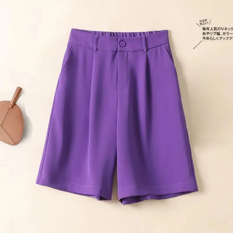 Chiffon Women Shorts Elastic High Waist Loose Casual Suit Wide Leg Shorts Summer Thin Fashion A Line Ladies Shorts