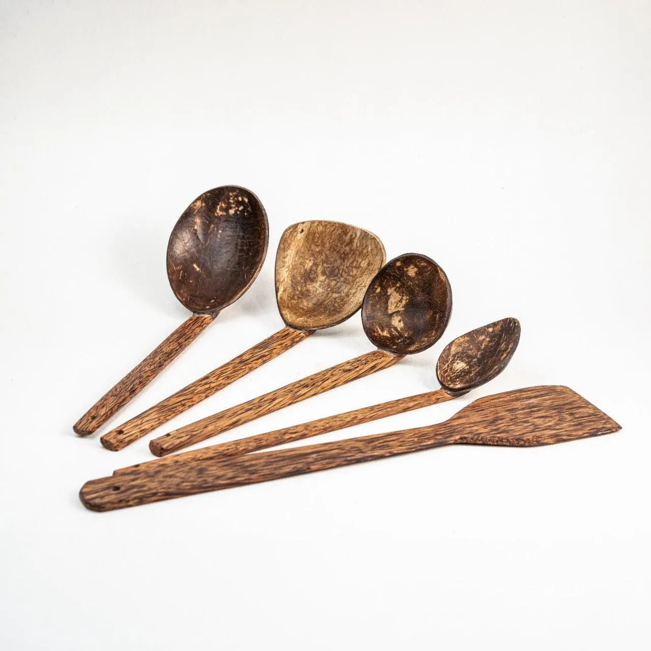 Coconut Shell Cooking Set (5 piece-1 Spatula,1 Large spoon,3 size Ladles)
