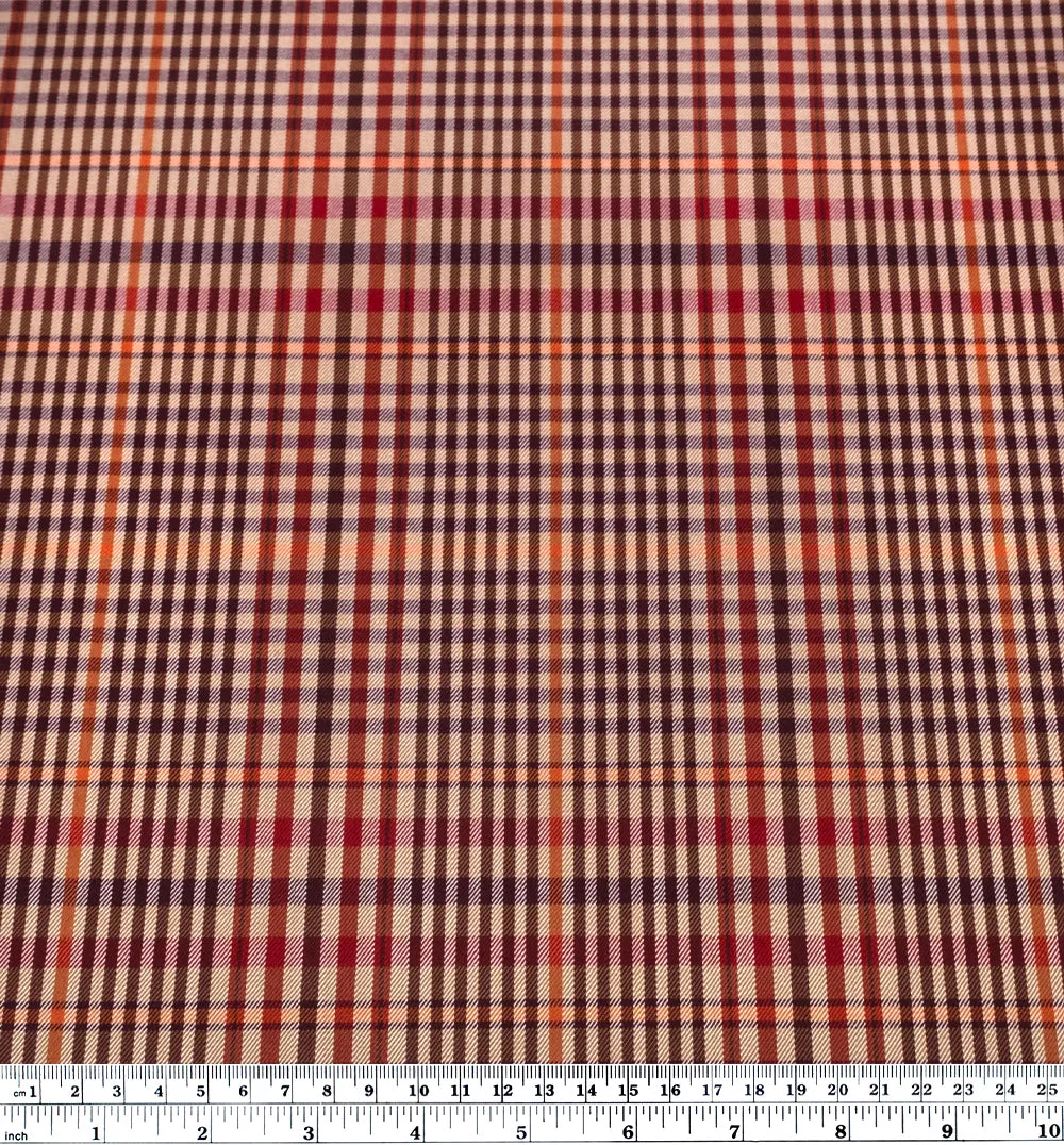 Deadstock Plaid Poly Viscose Stretch Twill - Candy Apple