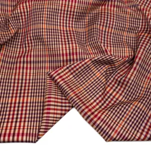 Deadstock Plaid Poly Viscose Stretch Twill - Candy Apple