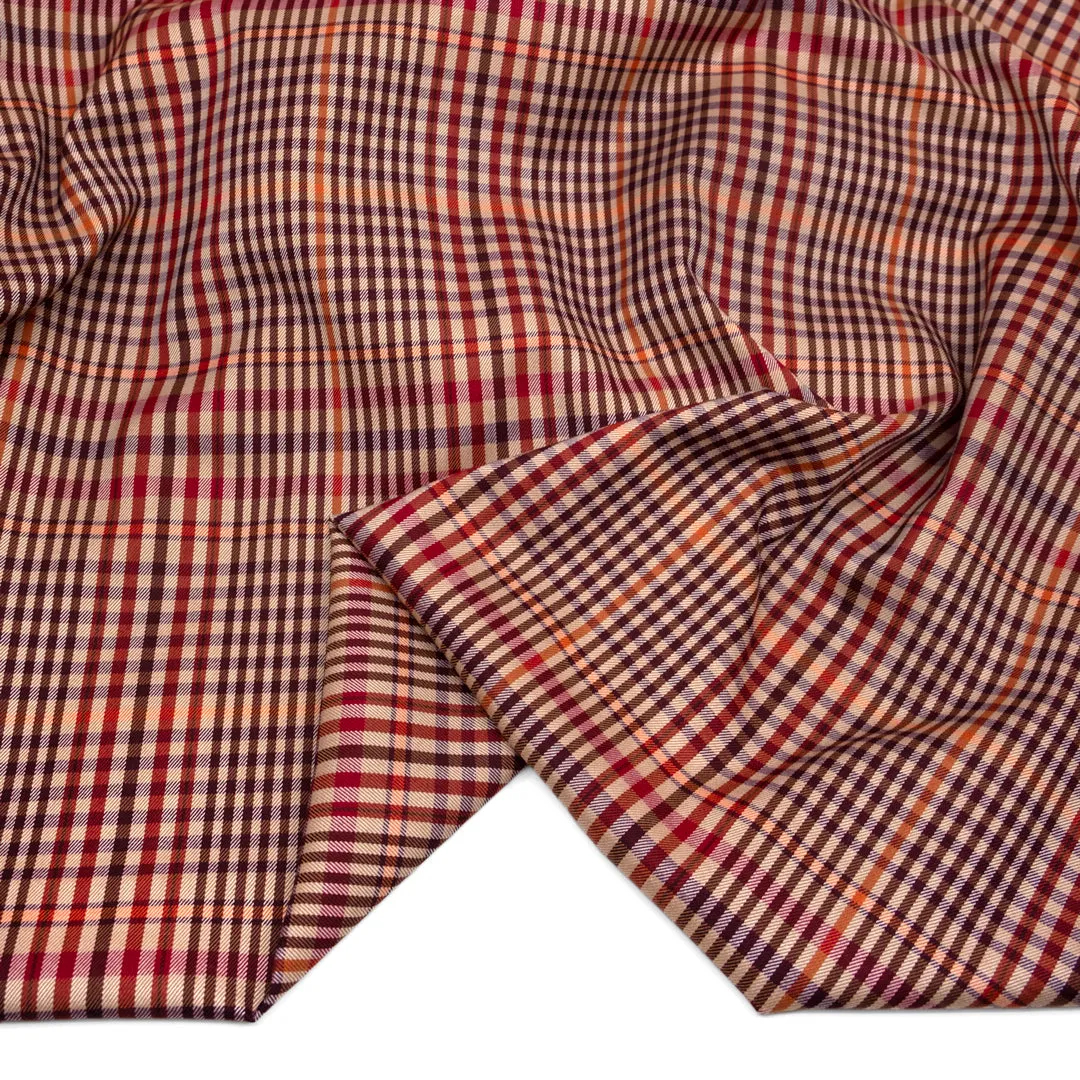 Deadstock Plaid Poly Viscose Stretch Twill - Candy Apple