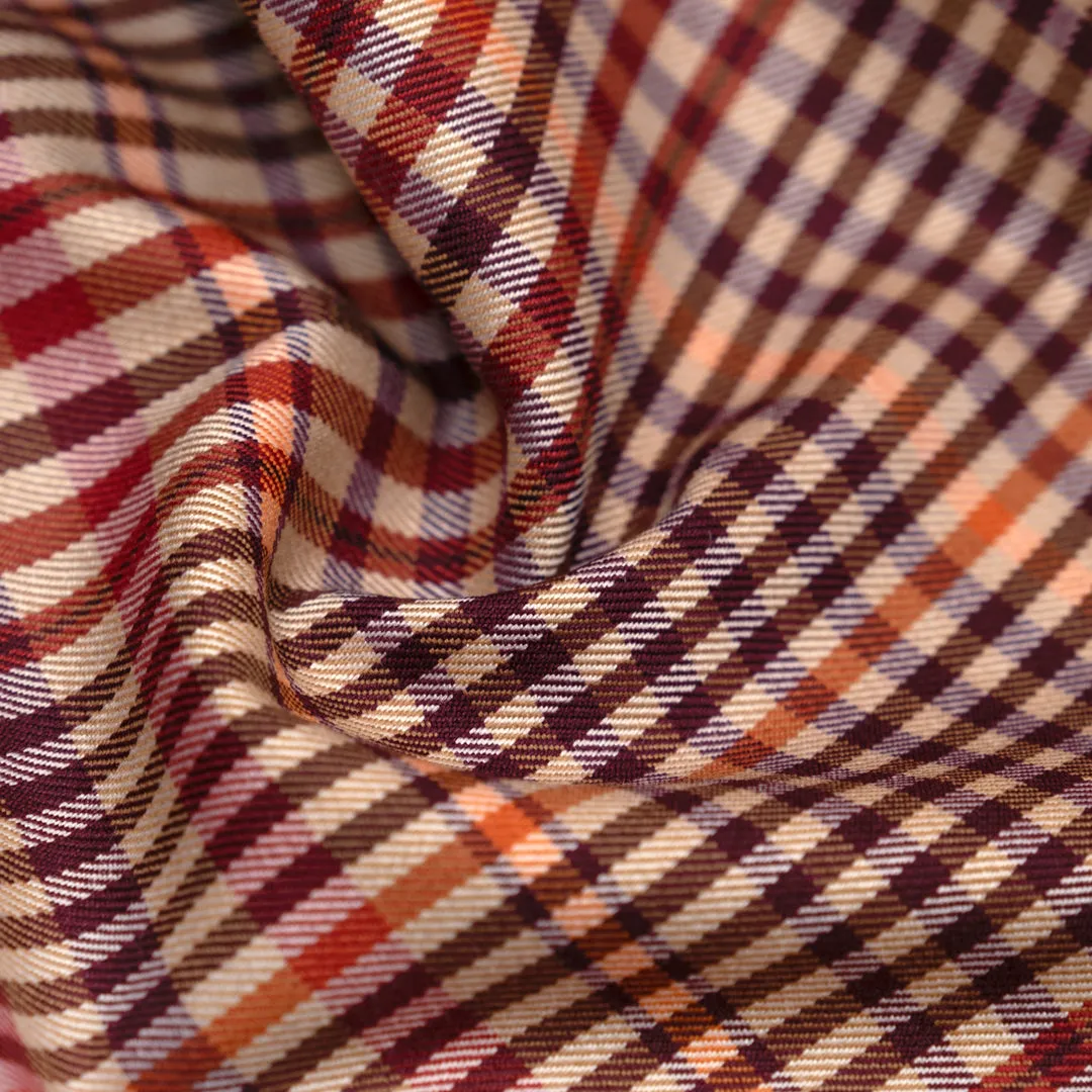 Deadstock Plaid Poly Viscose Stretch Twill - Candy Apple