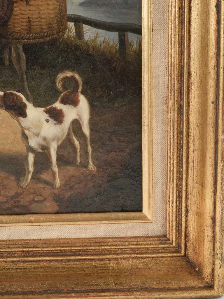 Early 19th-century rural painting - lady w/ child, donkey & dog 22½ x 19¼""