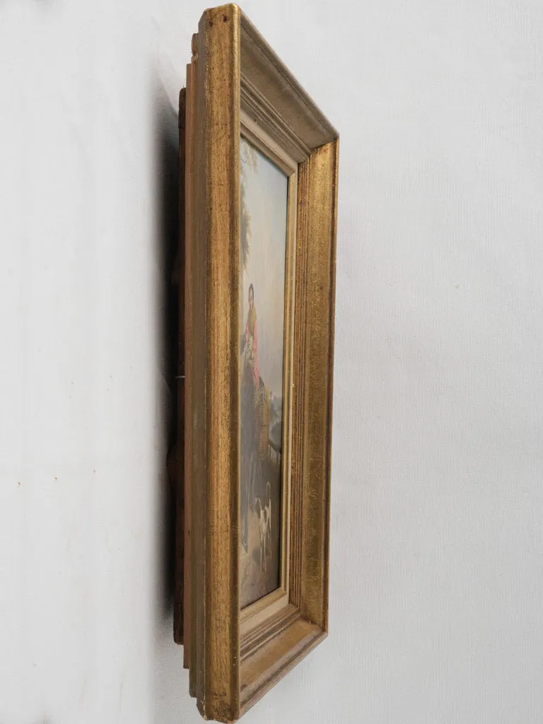 Early 19th-century rural painting - lady w/ child, donkey & dog 22½ x 19¼""