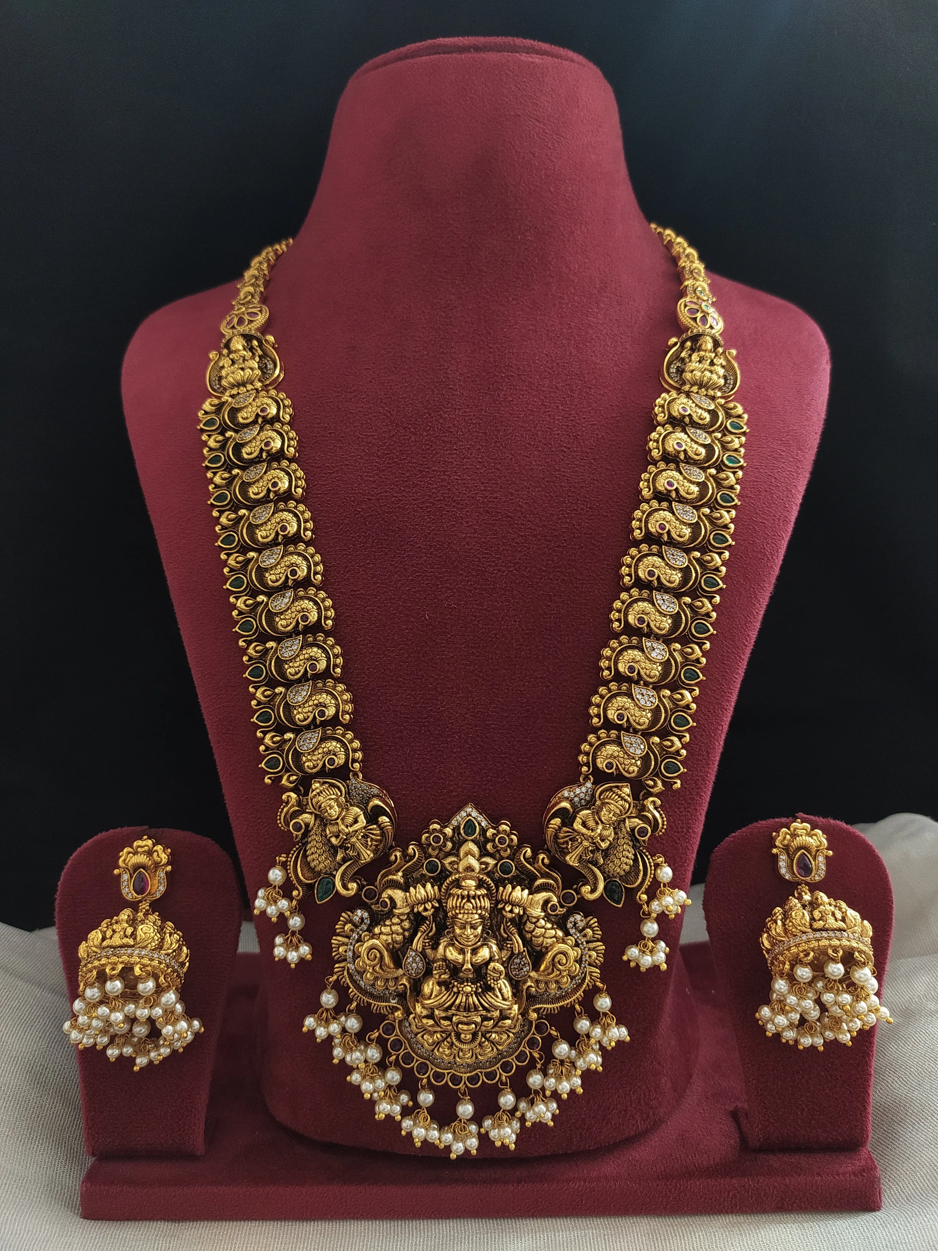 Embrace Divine Blessings in Enduring Style With Lakshmi Ji Antique Nagas Long Haram Set