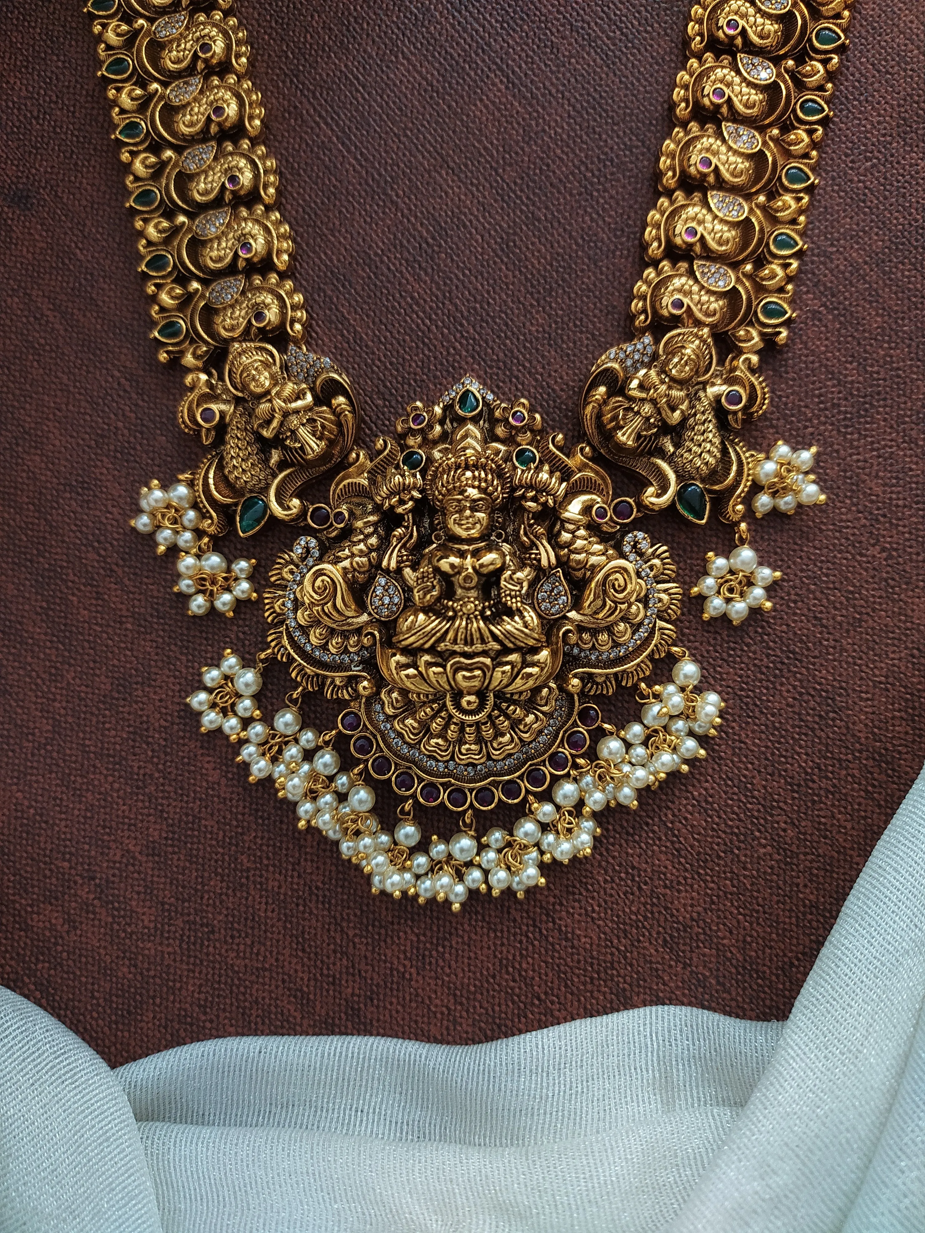 Embrace Divine Blessings in Enduring Style With Lakshmi Ji Antique Nagas Long Haram Set