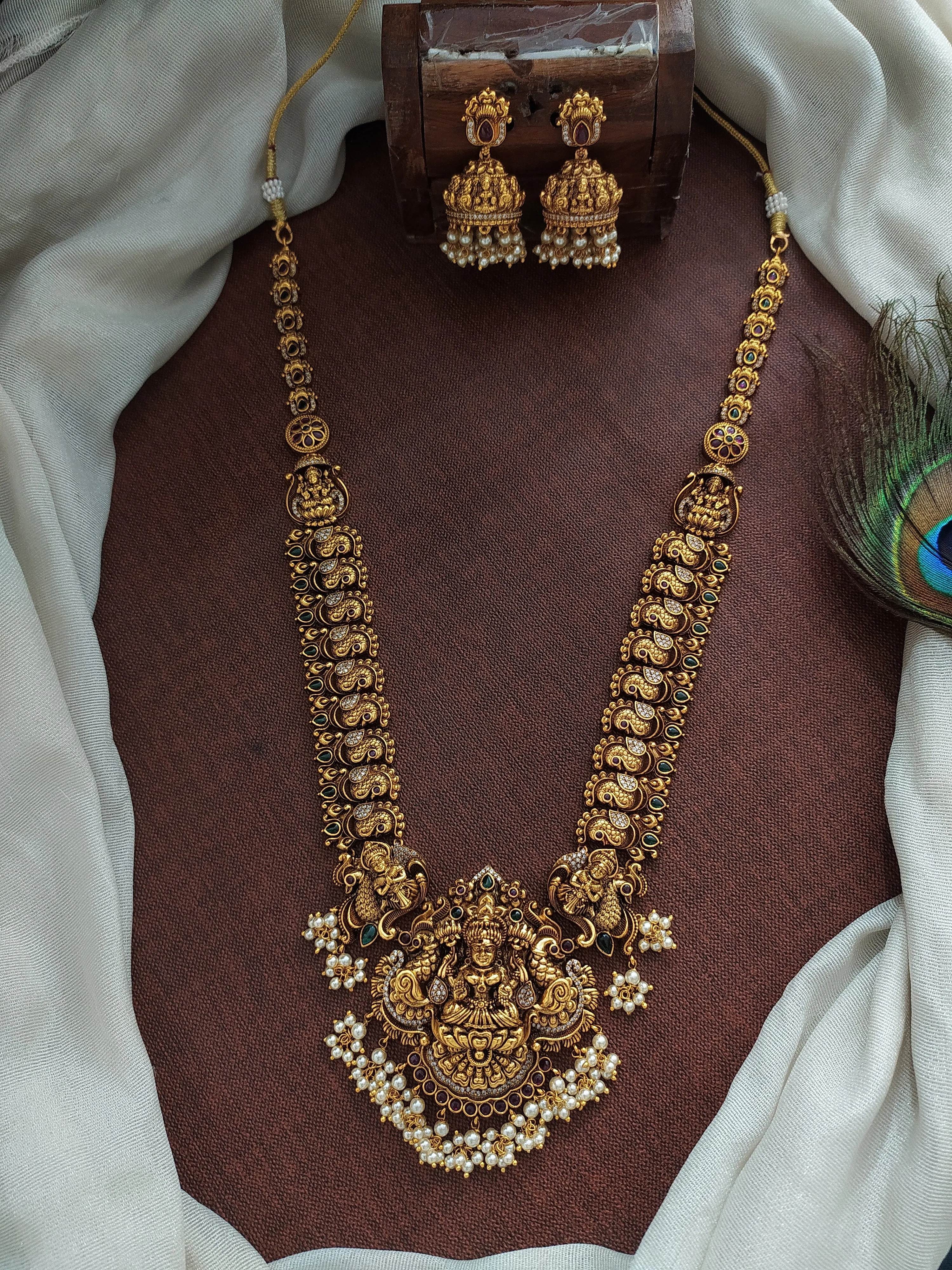 Embrace Divine Blessings in Enduring Style With Lakshmi Ji Antique Nagas Long Haram Set