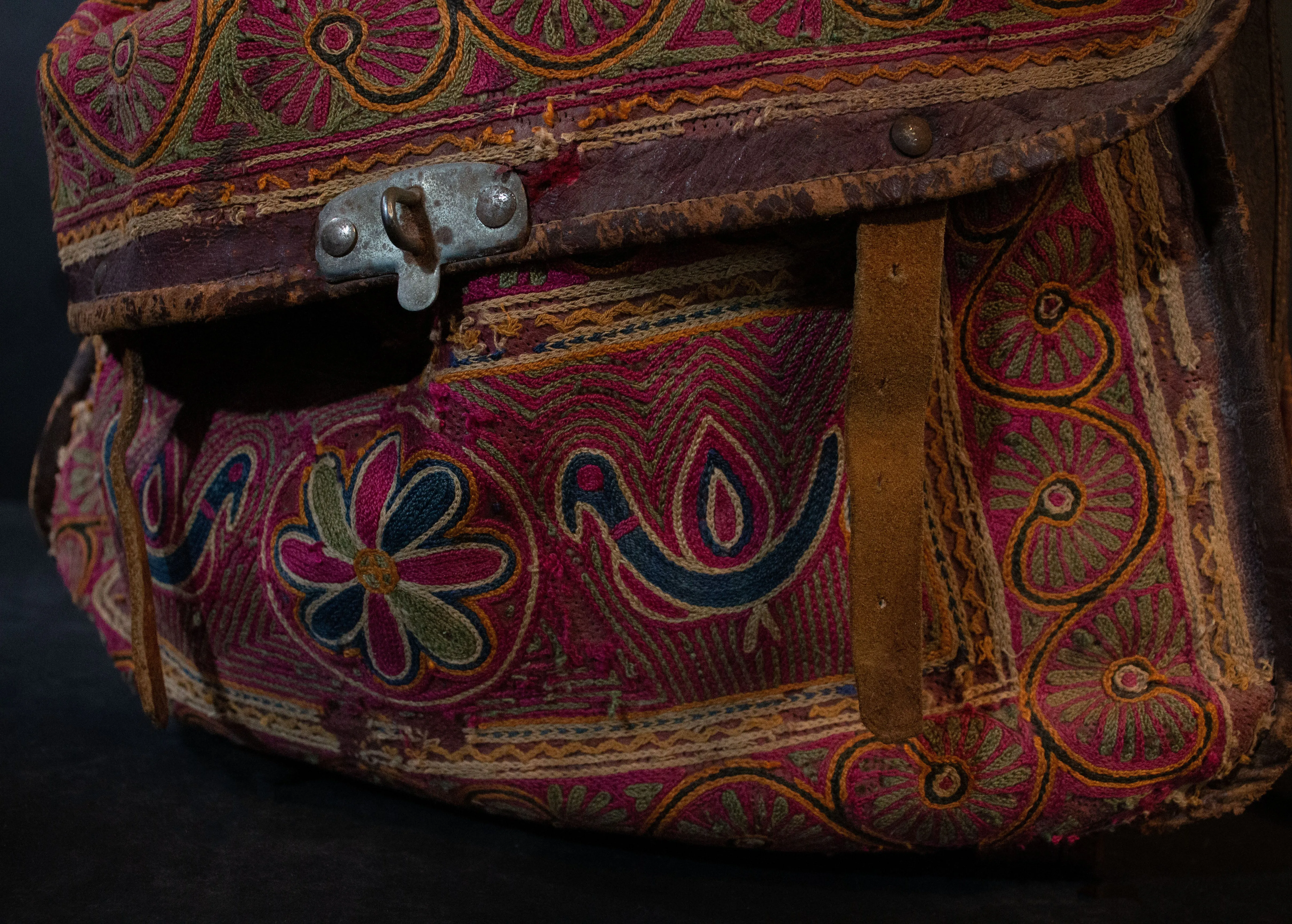 Embroidered Leather Vintage Indian Mailbag