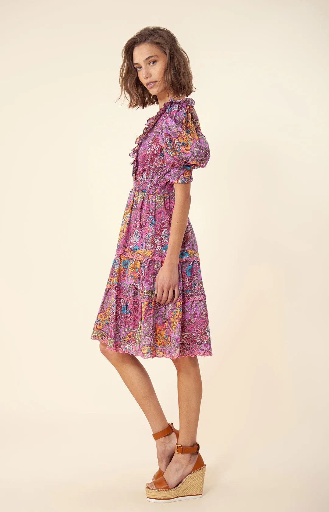 Eola Eyelet Trim Voile Dress