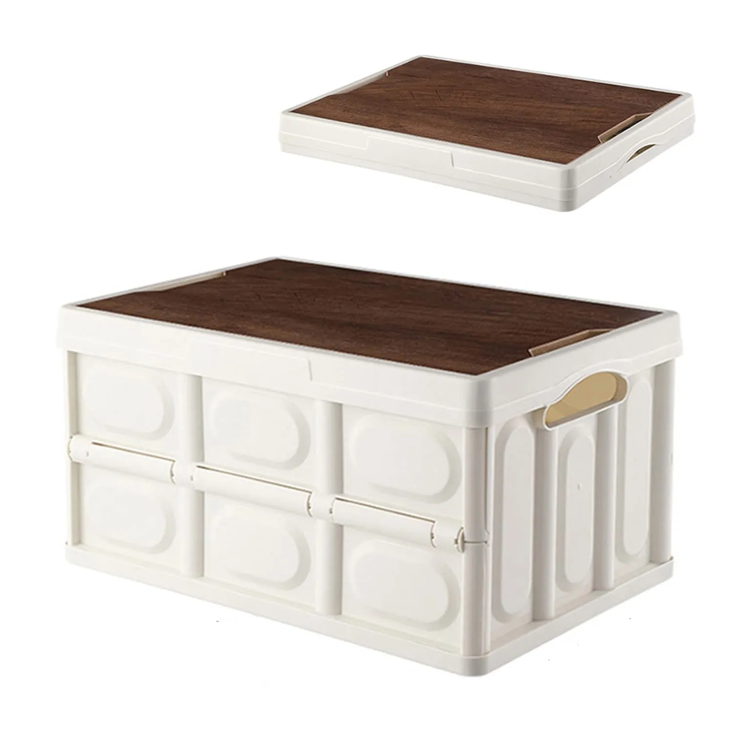 Foldable Storage Bin with Wood Lids