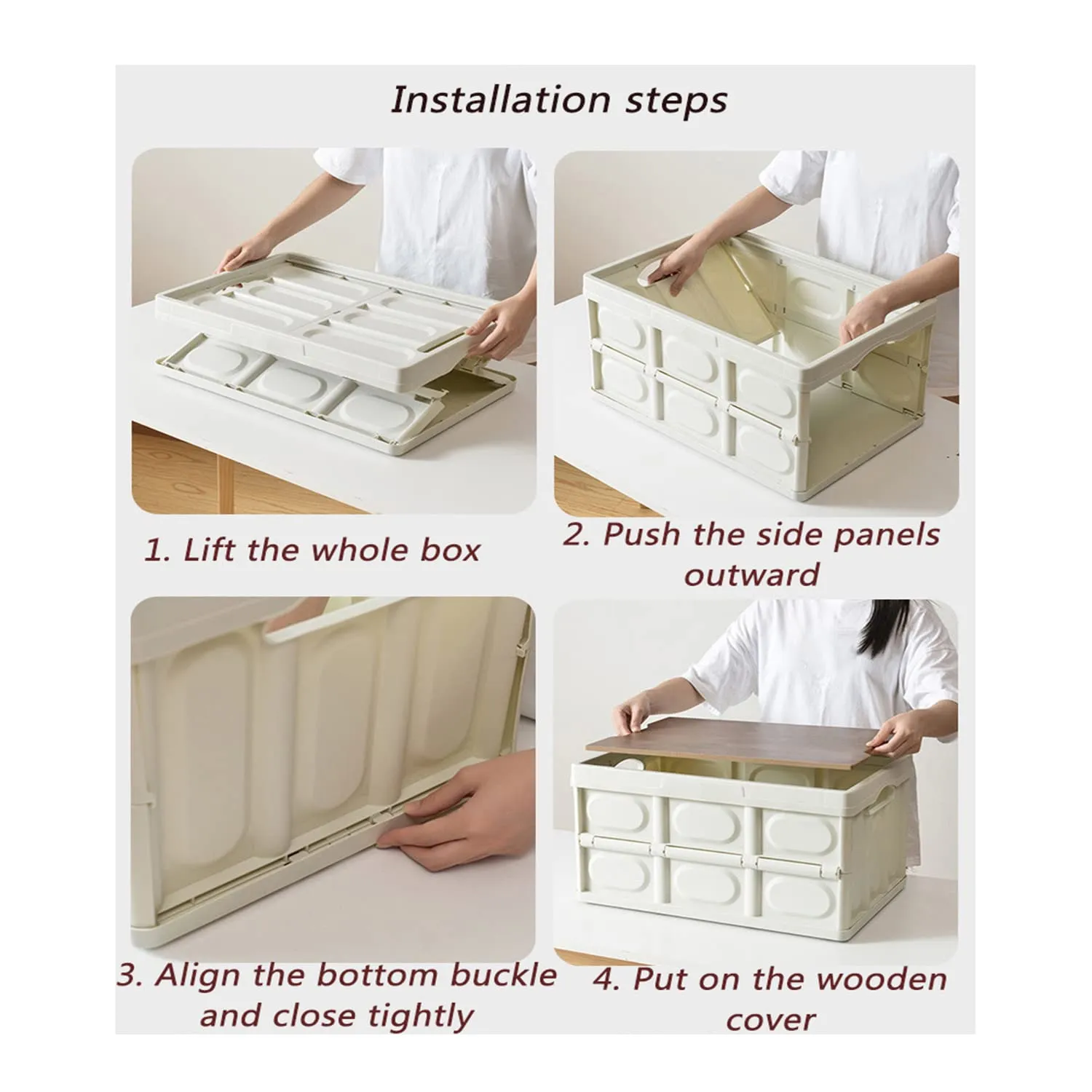 Foldable Storage Bin with Wood Lids