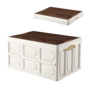 Foldable Storage Bin with Wood Lids