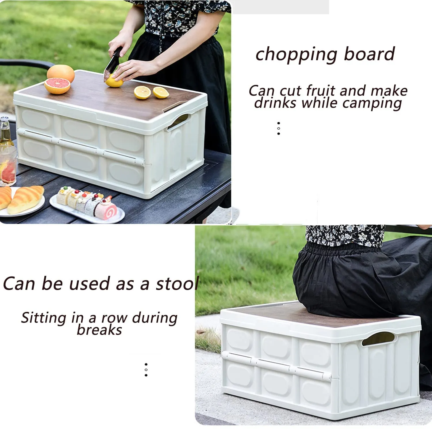 Foldable Storage Bin with Wood Lids