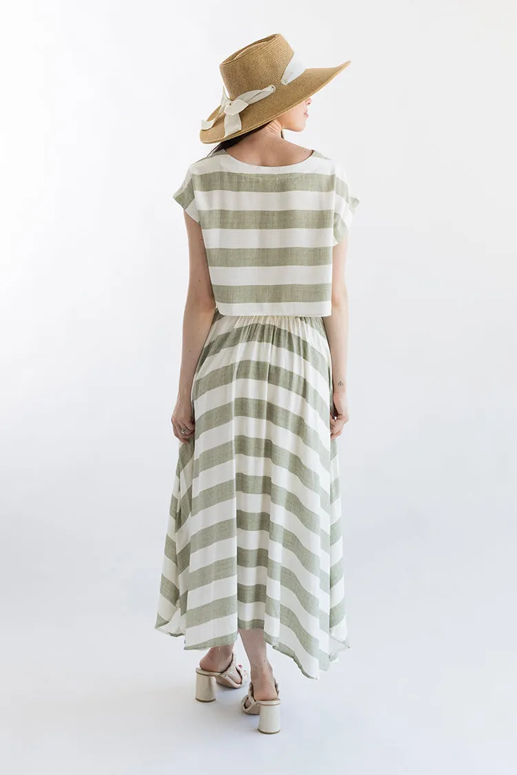 Green and White Linen Stripe Skirt