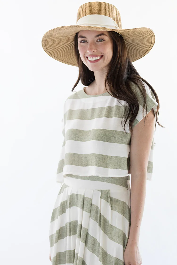 Green and White Linen Stripe Skirt