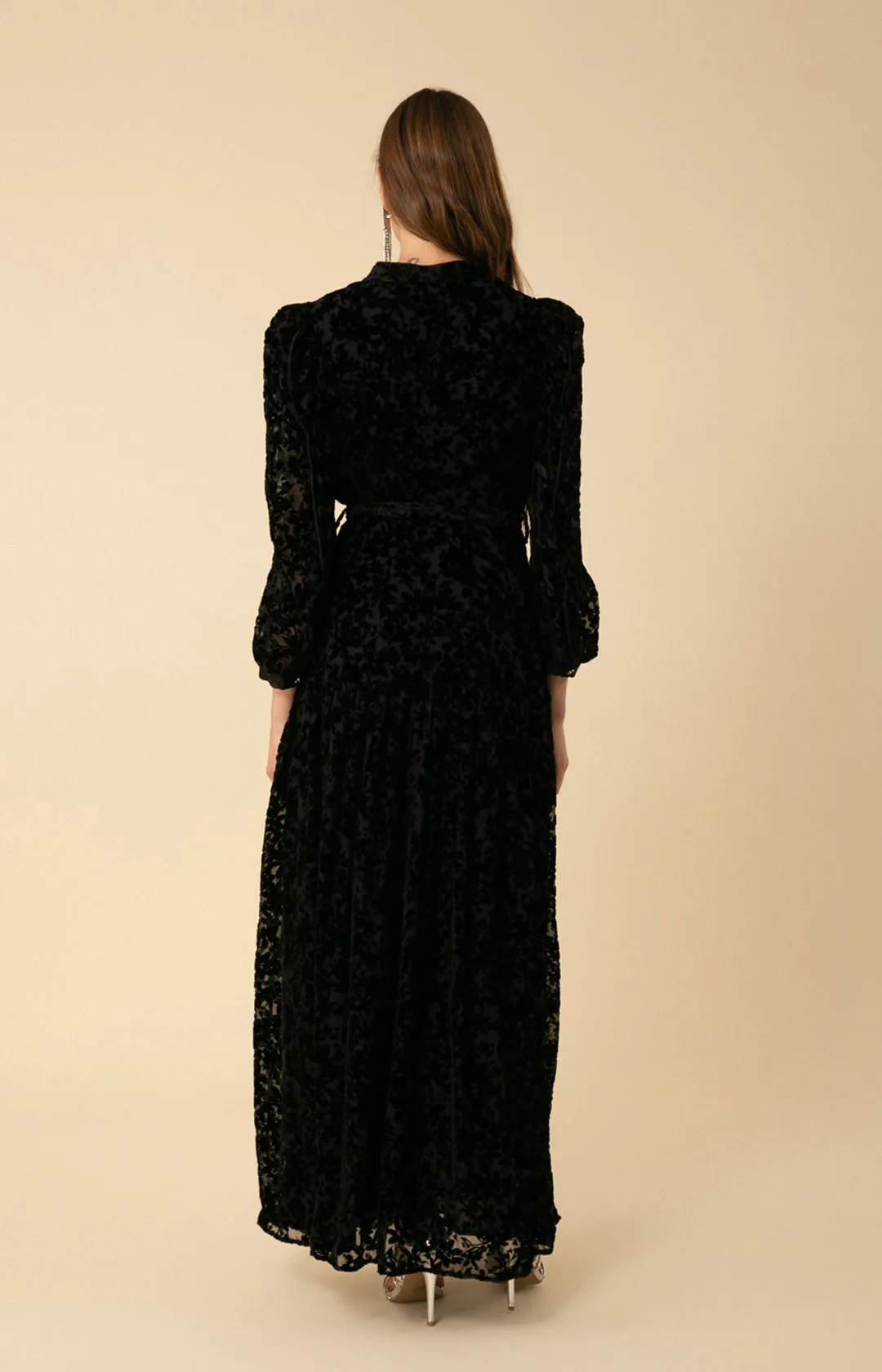 Heloise Solid Velvet Burnout Maxi Dress