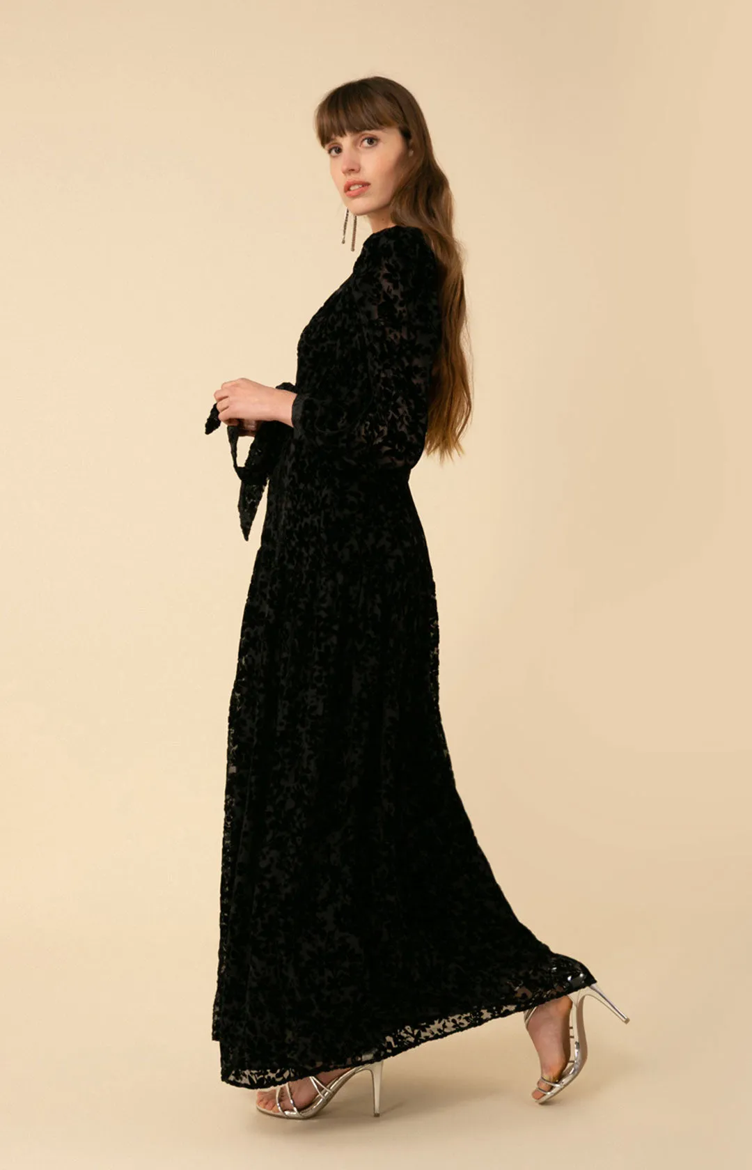 Heloise Solid Velvet Burnout Maxi Dress