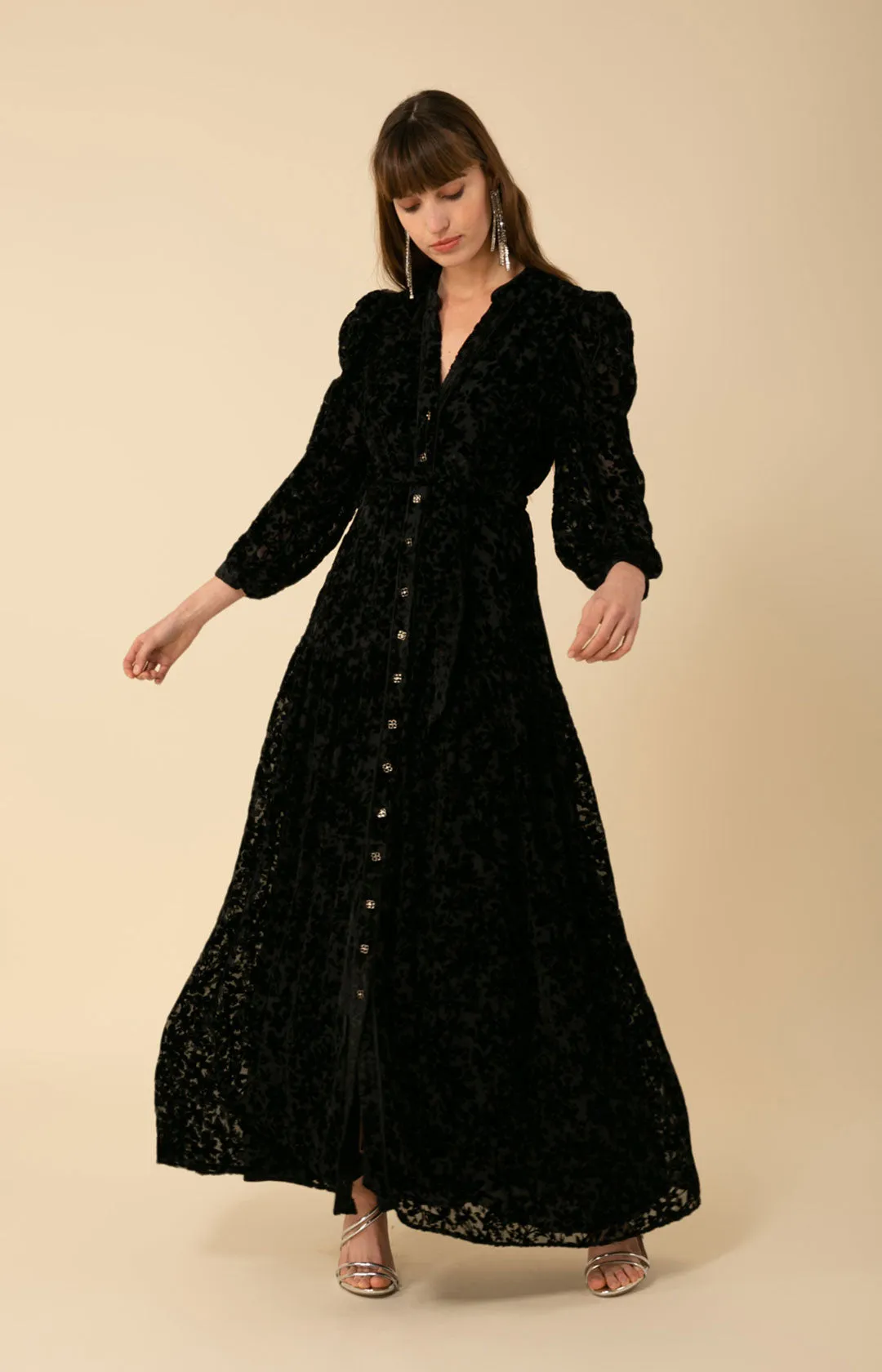 Heloise Solid Velvet Burnout Maxi Dress