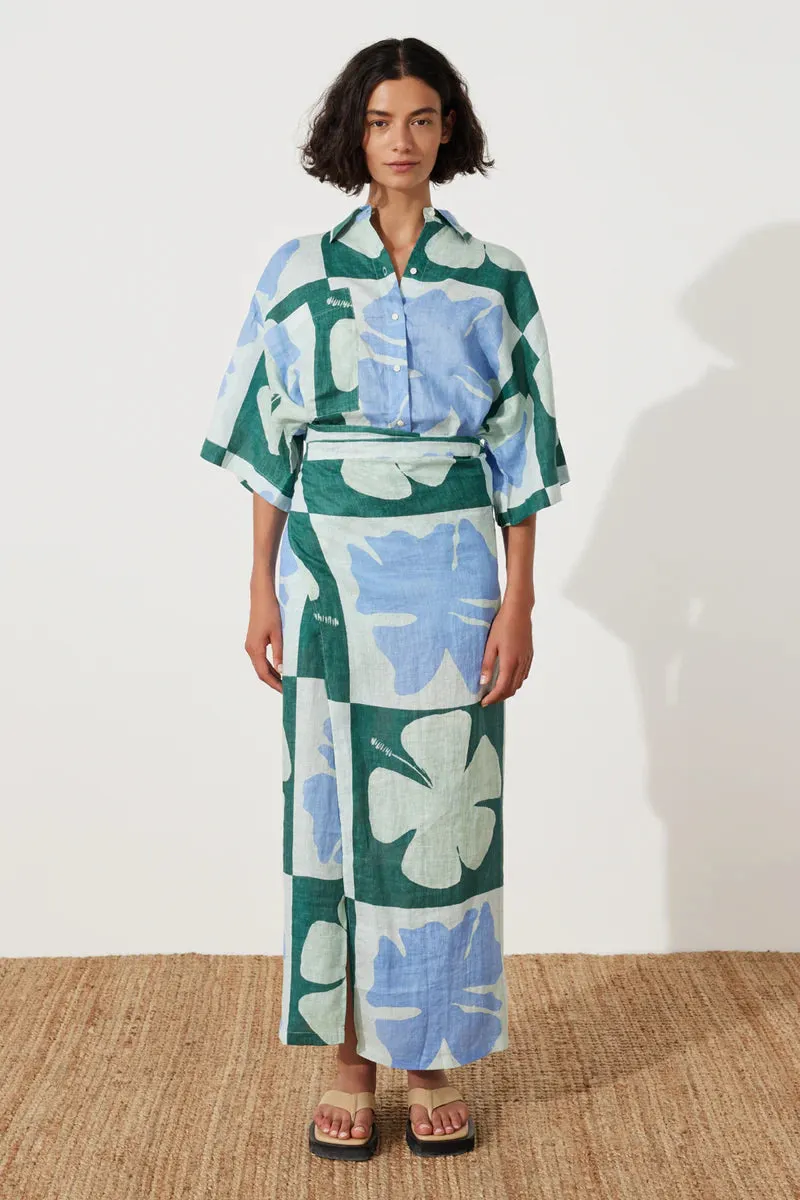Hibiscus Linen Wrap Skirt