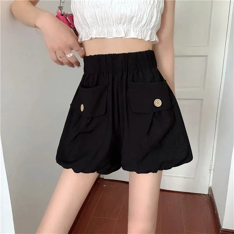 High Loose Oversized Solid Casual Waist Short