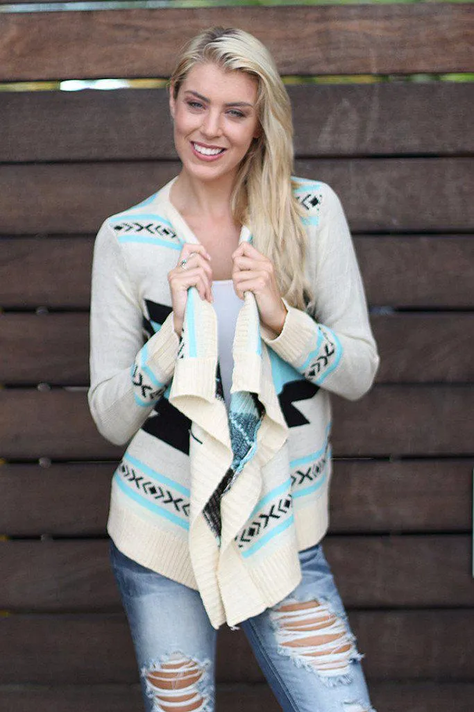 Ivory and Aqua Knit Cardigan