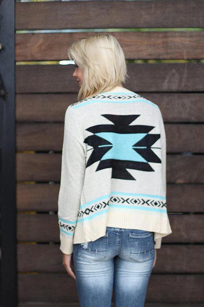 Ivory and Aqua Knit Cardigan