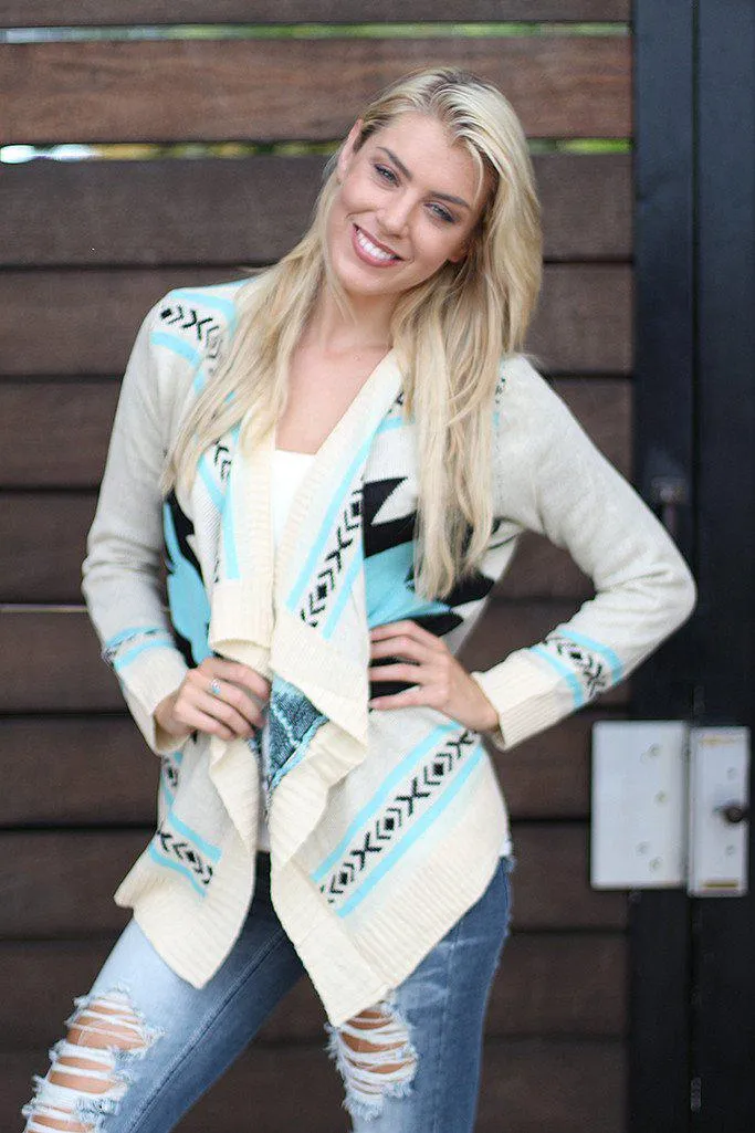Ivory and Aqua Knit Cardigan