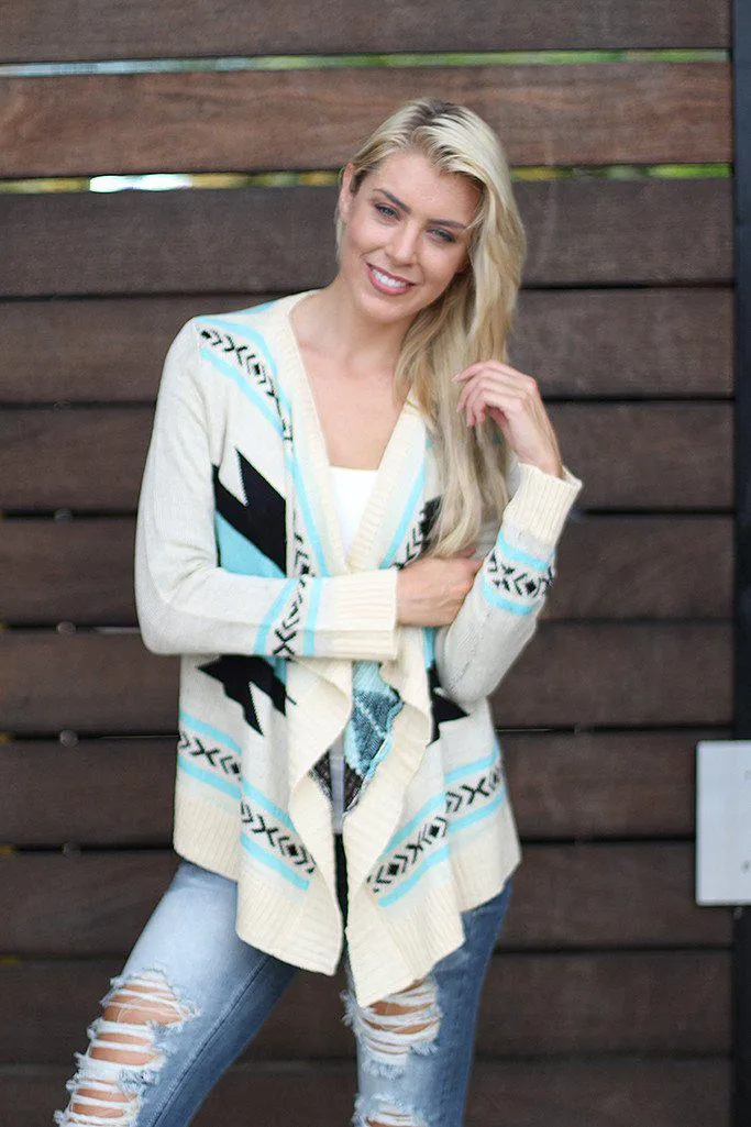 Ivory and Aqua Knit Cardigan