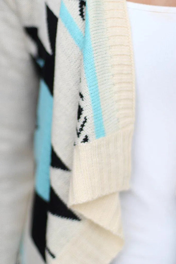 Ivory and Aqua Knit Cardigan