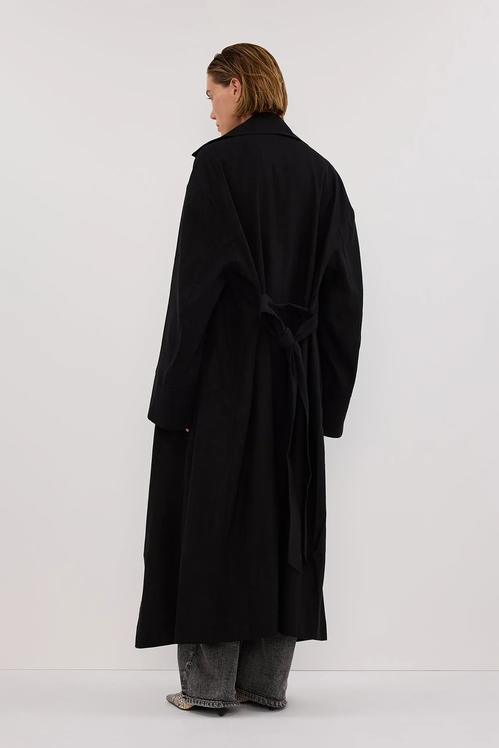 JOSEPHINA BLACK LINEN BLEND TRENCH COAT